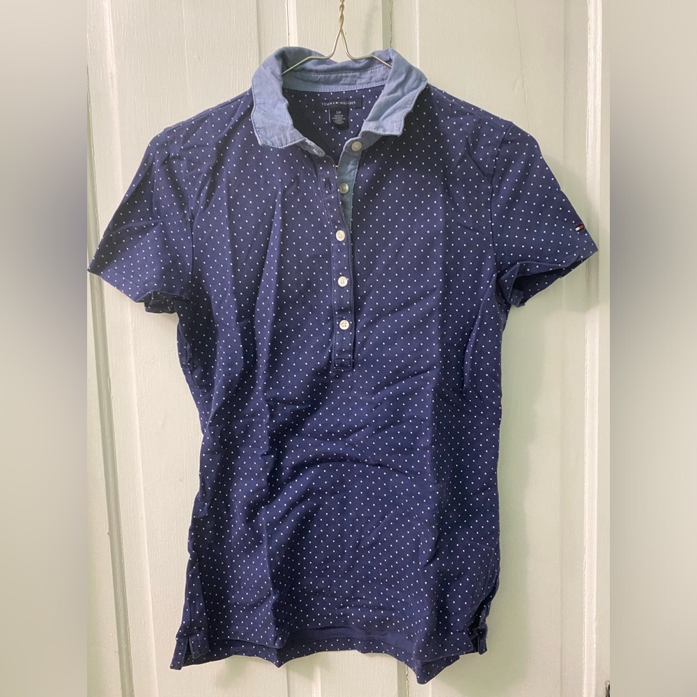 Tommy Hilfiger Blue Polka Dot Polo - Size S